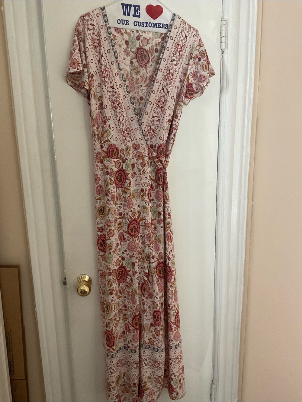 Bohemian Floral Wrap Maxi Dress in Pink and Cream